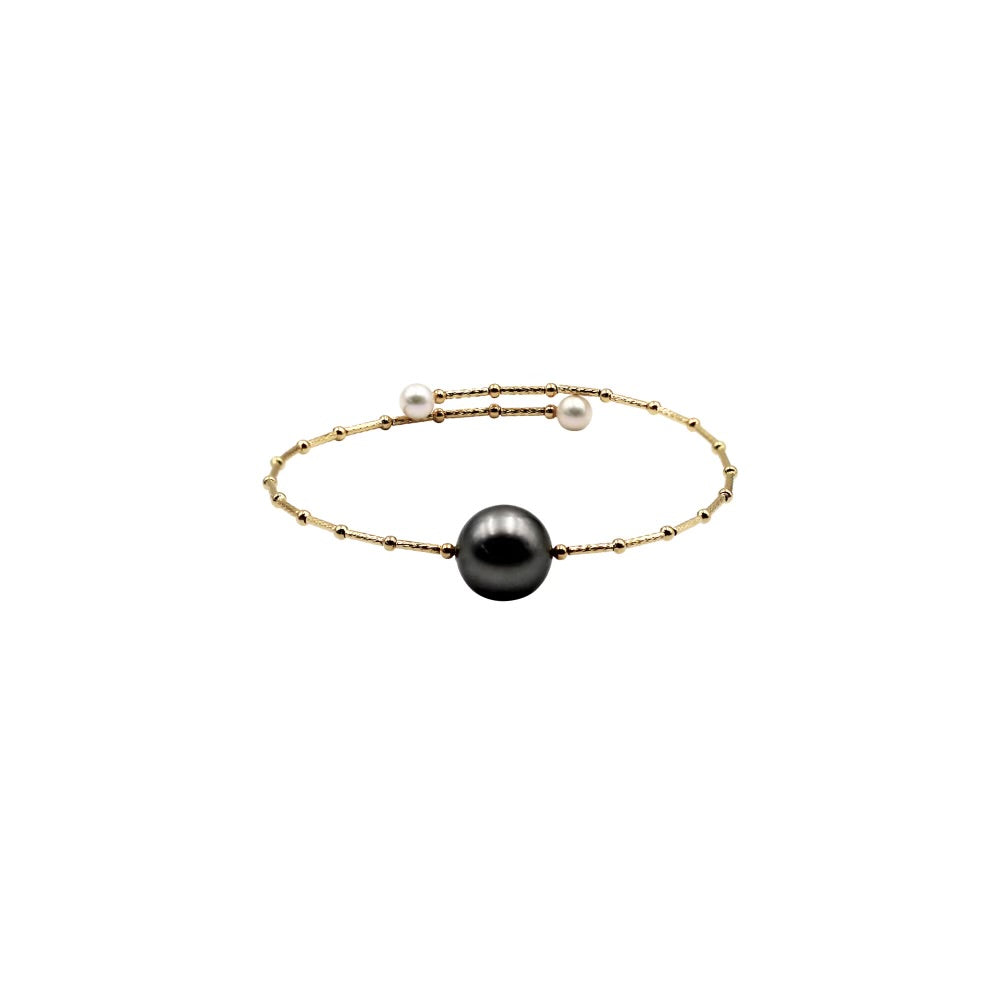 18K Gold Black Pearl Bangle - Abtin & Company 