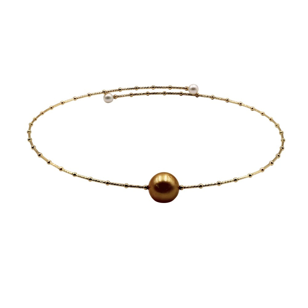 18K Gold Yellow Pearl Choker Necklace - Abtin & Company 