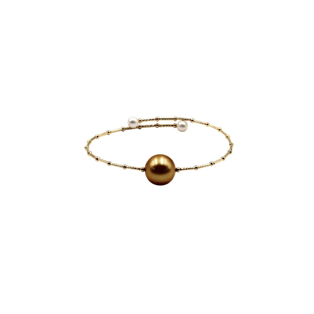 18K Gold Yellow Pearl Bangle - Abtin & Company 