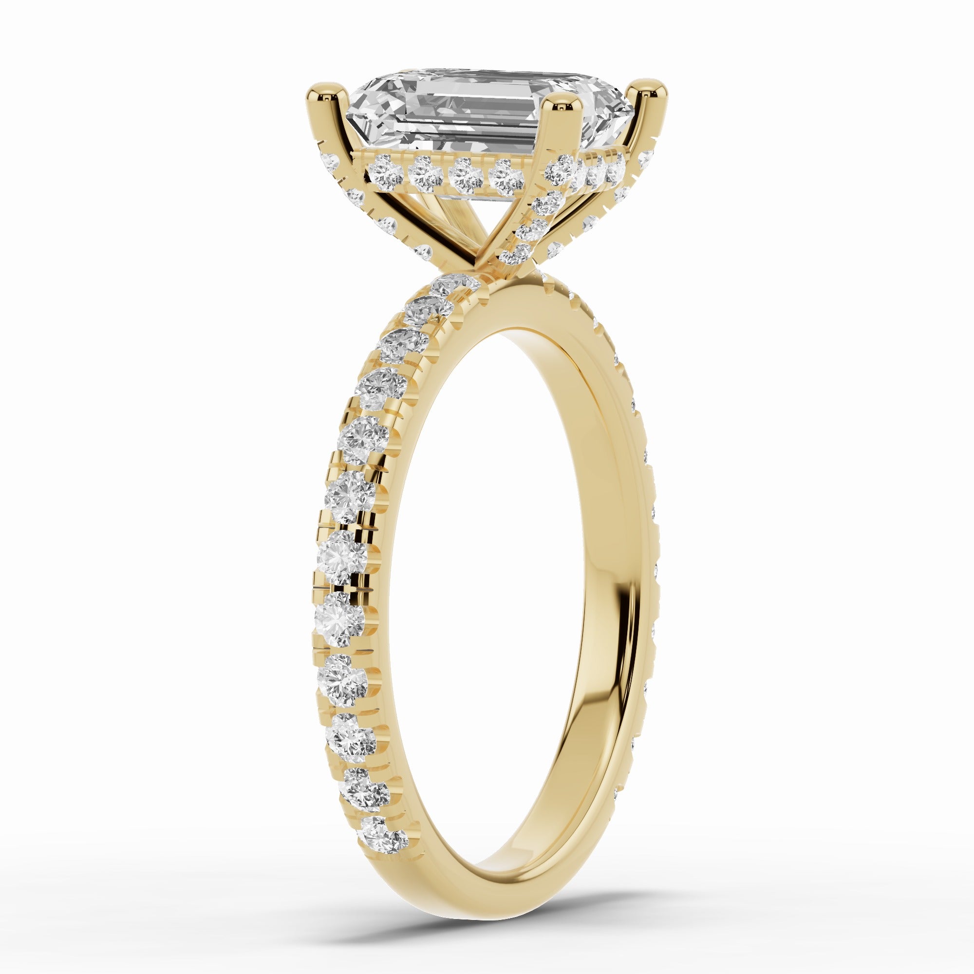 Emerald Cut Coronet Diamond Crown Engagement Ring
