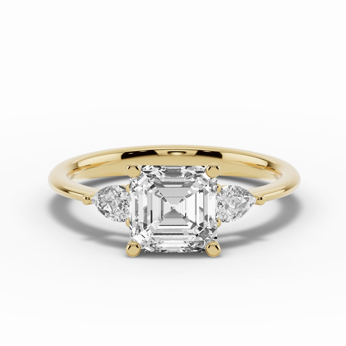 Vionne Asscher Three-Stone Engagement Ring Ring ABER-107-AS-LGD-1  - Abtin & Co.