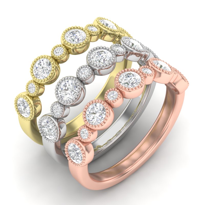 14k Gold Diamond Bezel-set Stackable Ring Wedding Band - Abtin & Company 