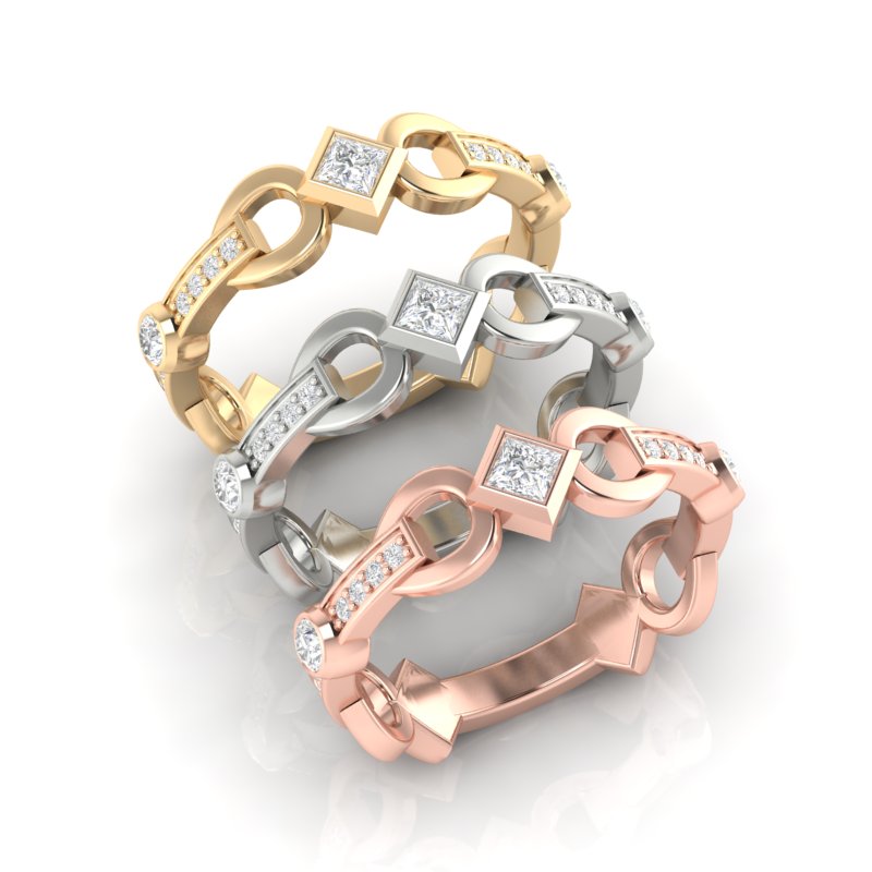 14k Diamond Interlock Stackable Ring Wedding Band - Abtin & Company 