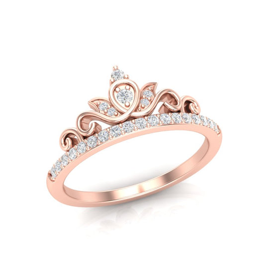 14k Gold Diamond Crown Stackable Ring Wedding Band - Abtin & Company 