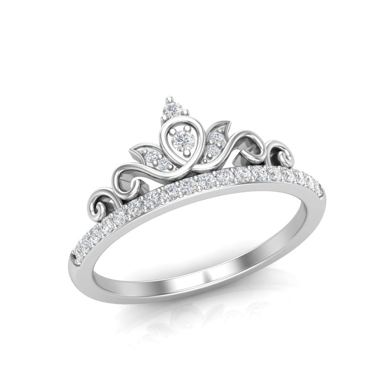 14k Gold Diamond Crown Stackable Ring Wedding Band - Abtin & Company 
