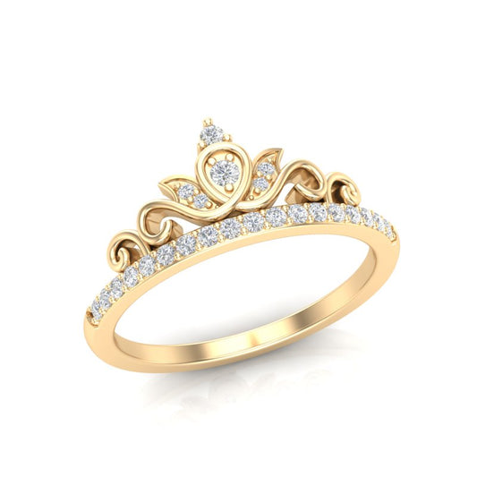 14k Gold Diamond Crown Stackable Ring Wedding Band - Abtin & Company 