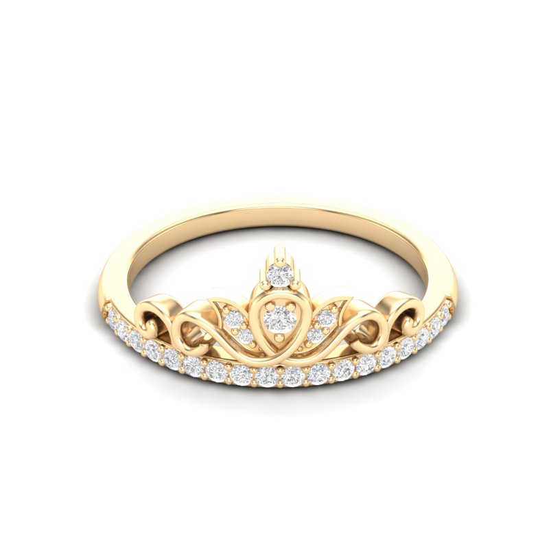 14k Gold Diamond Crown Stackable Ring Wedding Band - Abtin & Company 