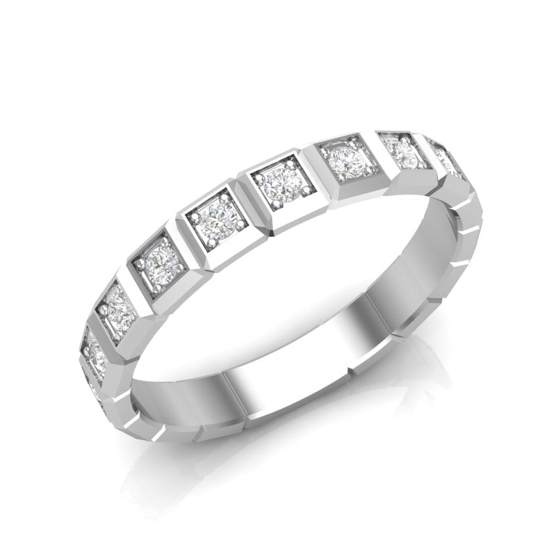 14k Gold Ice Cube Bezel-set Diamond Wedding Band Stackable Ring - Abtin & Company 