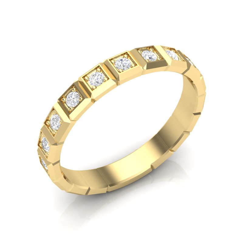 14k Gold Ice Cube Bezel-set Diamond Wedding Band Stackable Ring - Abtin & Company 