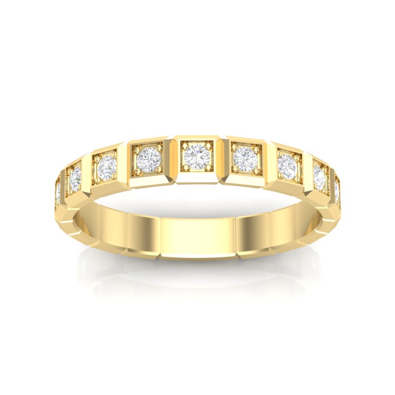 14k Gold Ice Cube Bezel-set Diamond Wedding Band Stackable Ring - Abtin & Company 