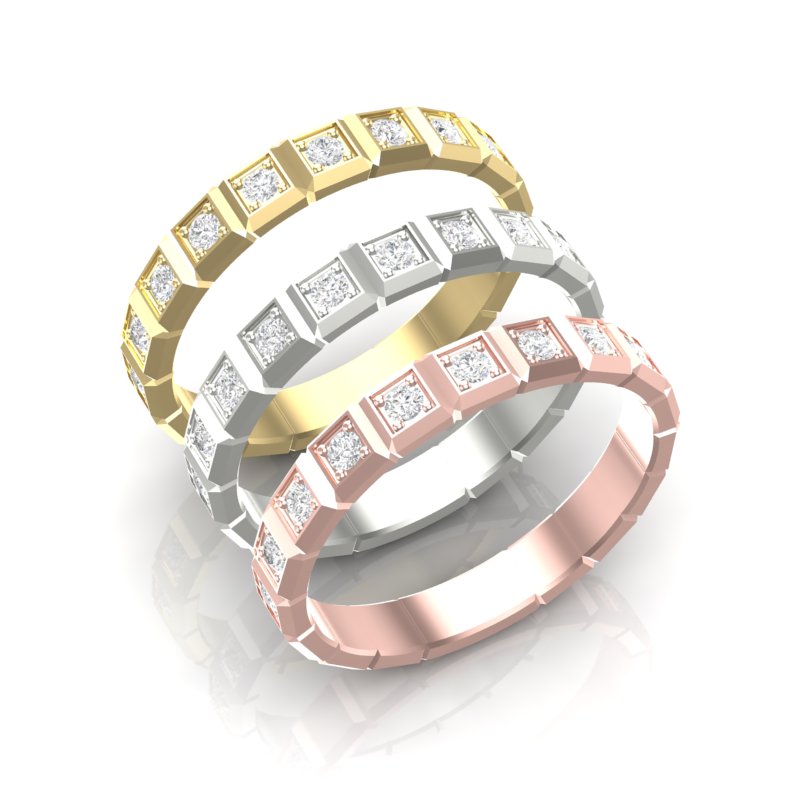 14k Gold Ice Cube Bezel-set Diamond Wedding Band Stackable Ring - Abtin & Company 