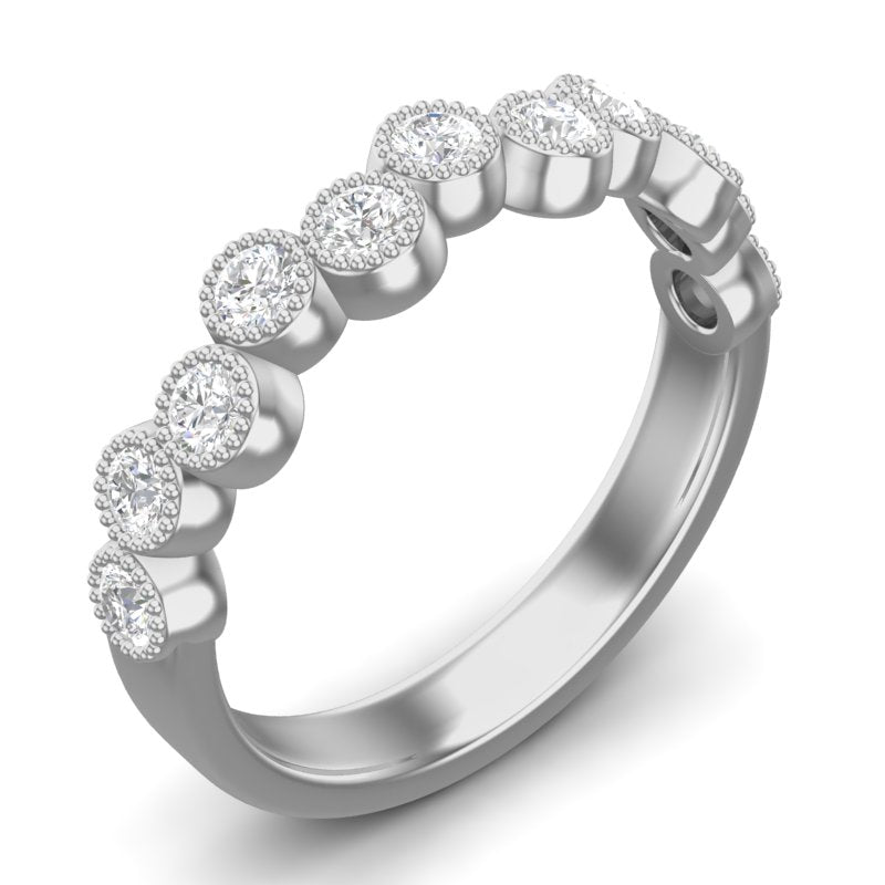 14k Gold Diamond Milgrain Bezel-set Wedding Band Stackable Ring - Abtin & Company 