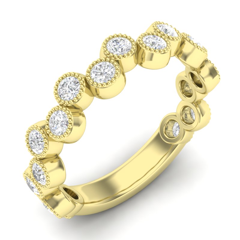 14k Gold Milgrain Bezel Diamond Wedding Band Stackable Ring - Abtin & Company 