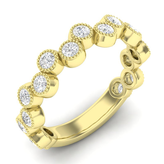 14k Gold Milgrain Bezel Diamond Wedding Band Stackable Ring - Abtin & Company 