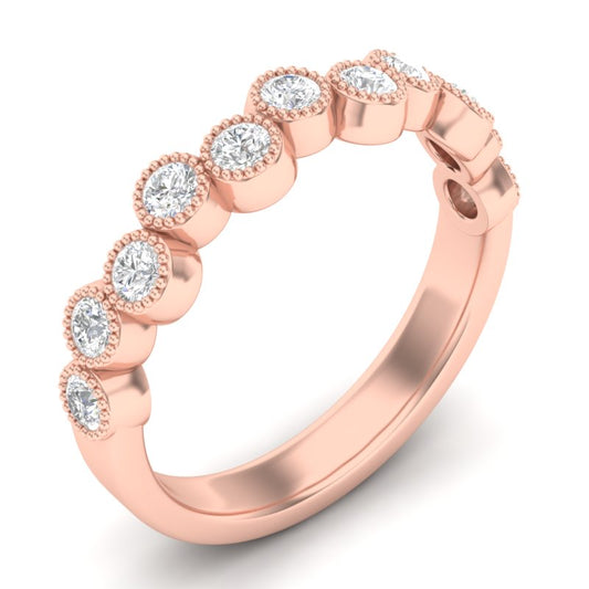 14k Gold Diamond Milgrain Bezel-set Wedding Band Stackable Ring - Abtin & Company 