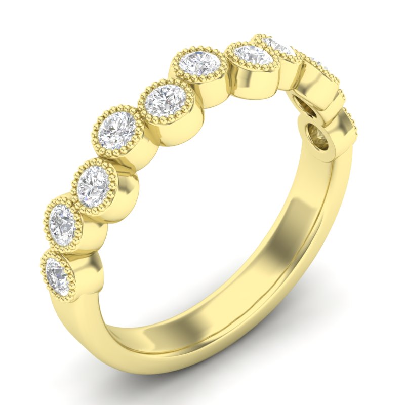 14k Gold Diamond Milgrain Bezel-set Wedding Band Stackable Ring - Abtin & Company 