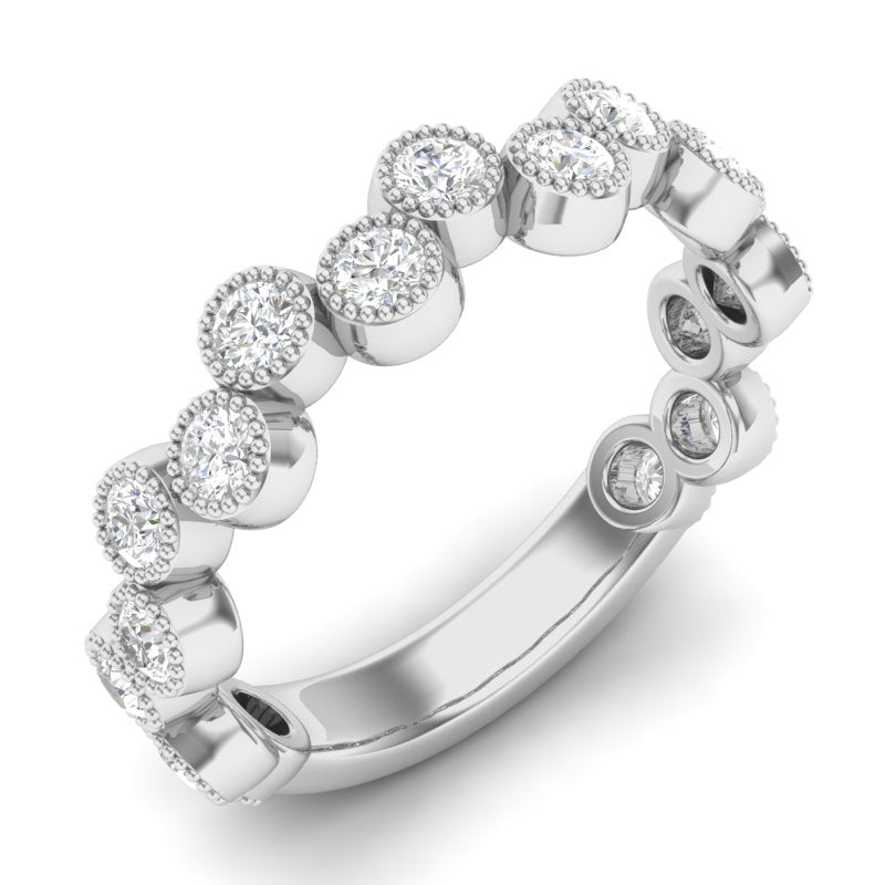 14k Gold Milgrain Bezel Diamond Wedding Band Stackable Ring - Abtin & Company 