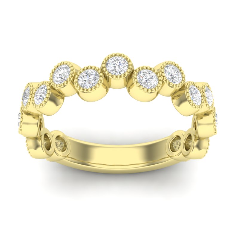 14k Gold Milgrain Bezel Diamond Wedding Band Stackable Ring - Abtin & Company 