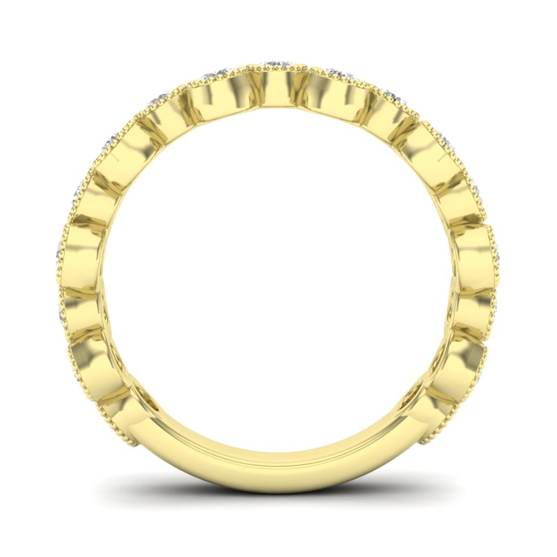 14k Gold Milgrain Bezel Diamond Wedding Band Stackable Ring - Abtin & Company 