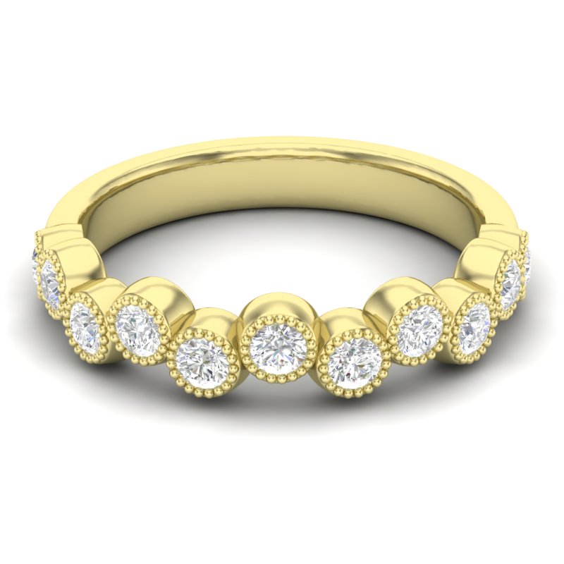 14k Gold Diamond Milgrain Bezel-set Wedding Band Stackable Ring - Abtin & Company 