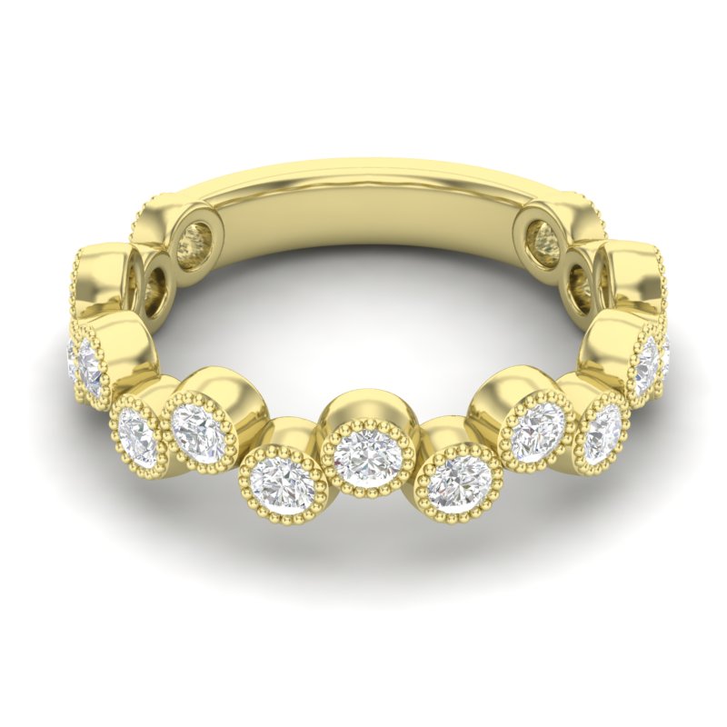 14k Gold Milgrain Bezel Diamond Wedding Band Stackable Ring - Abtin & Company 