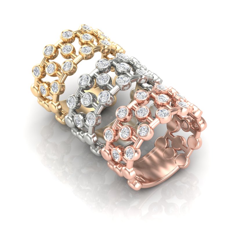 14k Gold Bubble Bezel Set Diamond Ring - Abtin & Company 
