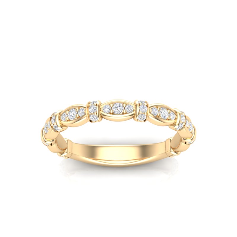 14k Gold Vintage Style Diamond Stackable Ring Wedding Band - Abtin & Company 