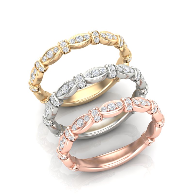14k Gold Vintage Style Diamond Stackable Ring Wedding Band - Abtin & Company 