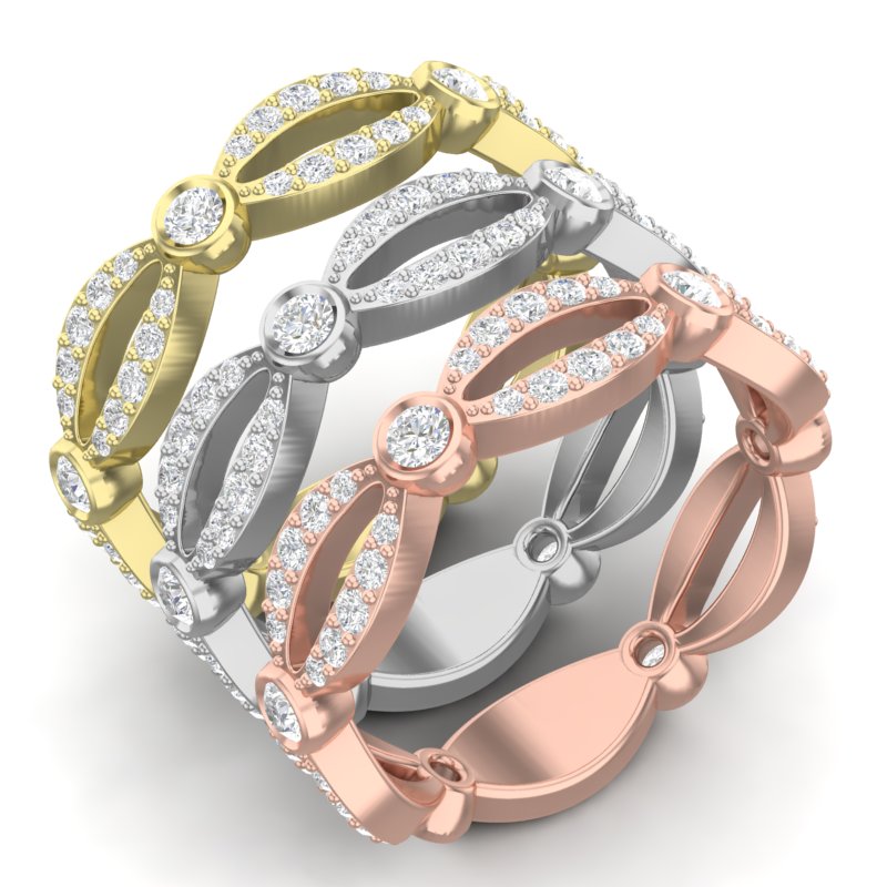 14k Gold Diamond Marquise Shaped Infinity Wedding Band Stacking Ring - Abtin & Company 