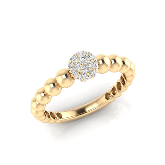 14k Gold Diamond Beaded Stackable Ring Wedding Band - Abtin & Company 
