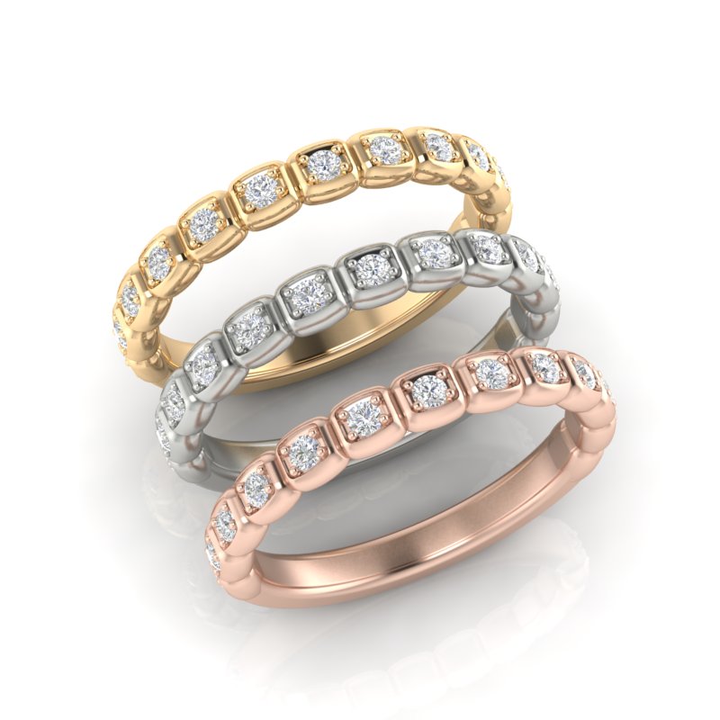 14k Gold Bezel Set Diamond Stackable Ring Wedding Band - Abtin & Company 