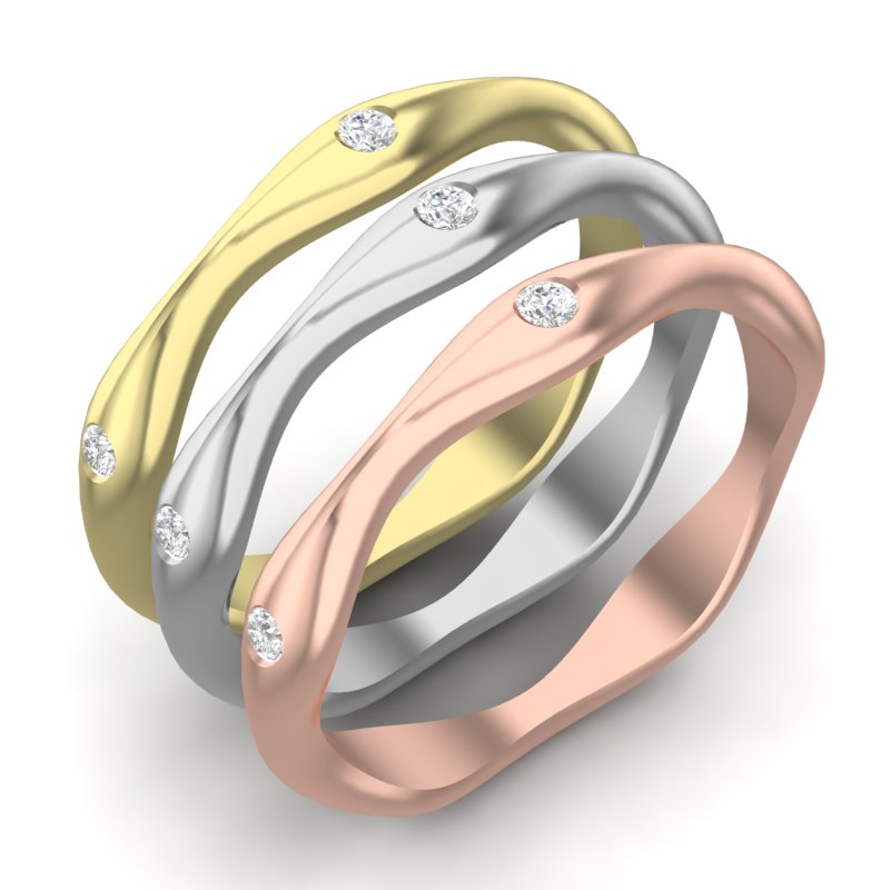 14k Gold Art Deco style Wavy Diamond Wedding Band - Abtin & Company 