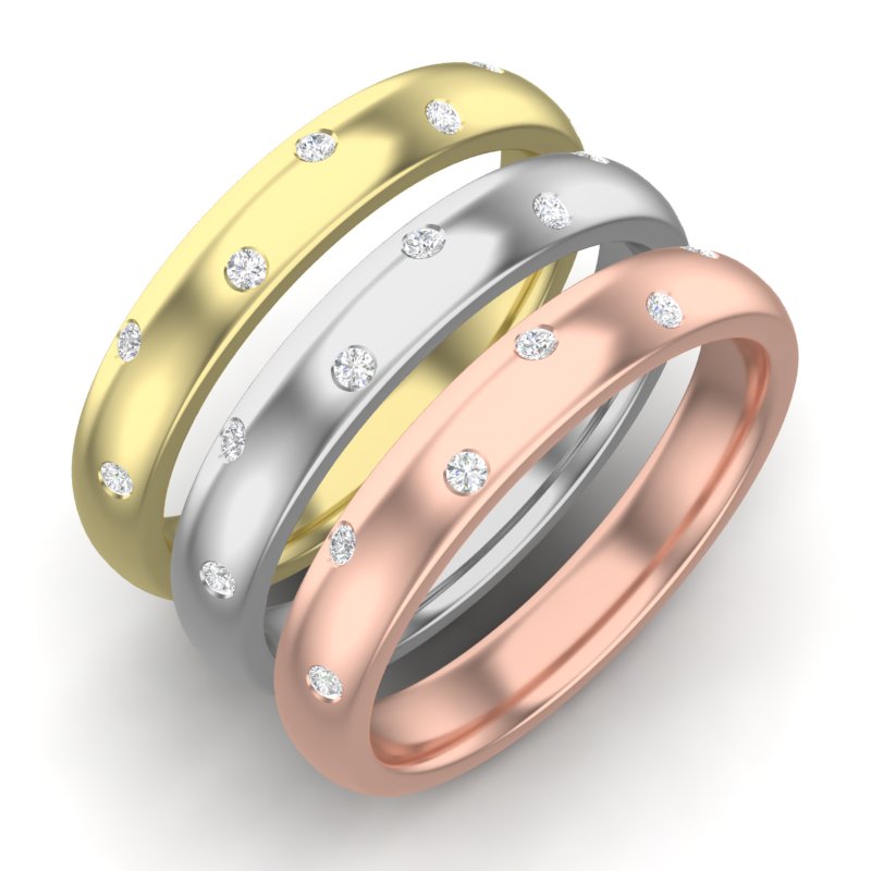 14k Diamond Spangled Stackable Ring Wedding Band - Abtin & Company 