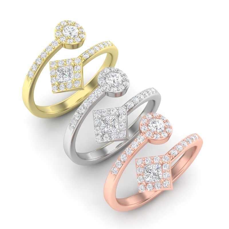 14k Gold Wrap Bypass Diamond Ring Wedding Band - Abtin & Company 