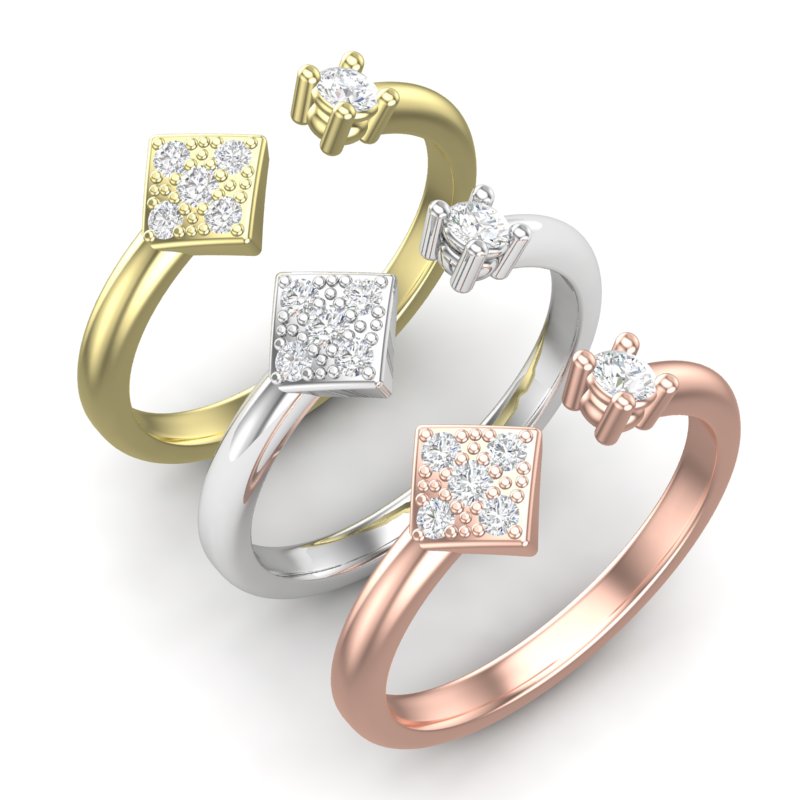 14k Gold Multi-Diamond Geometric Bypass Open Ring Wedding Band - Abtin & Company 