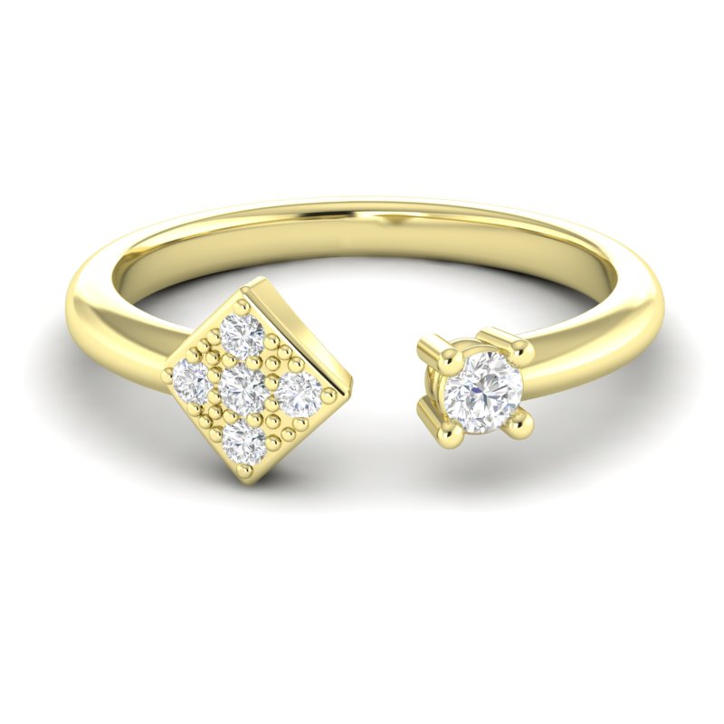 14k Gold Multi-Diamond Geometric Bypass Open Ring Wedding Band - Abtin & Company 