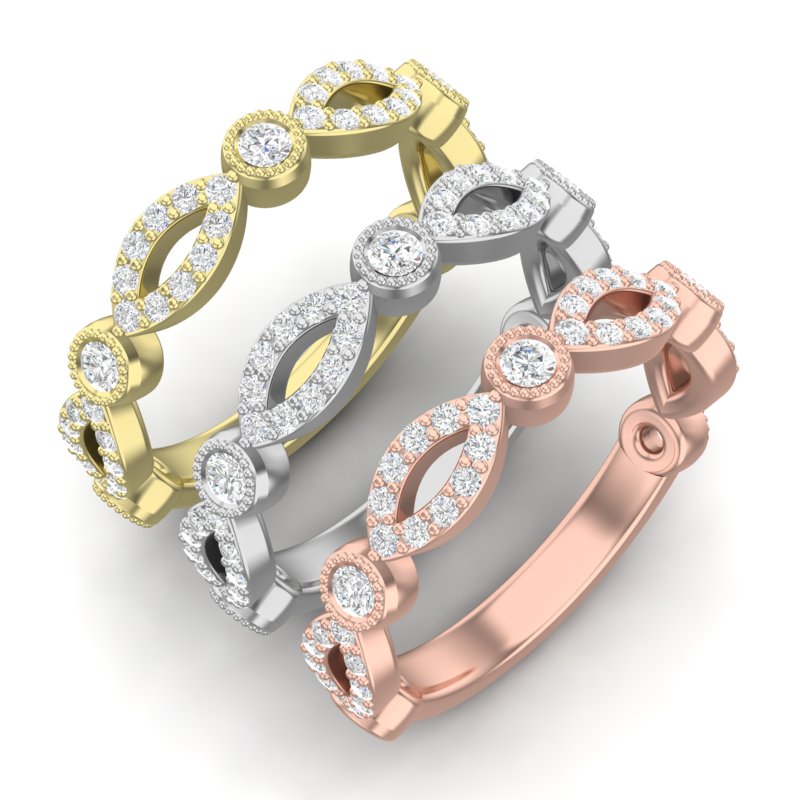 14k Gold Diamond Milgrain Marquise Stackable Ring Wedding Band - Abtin & Company 