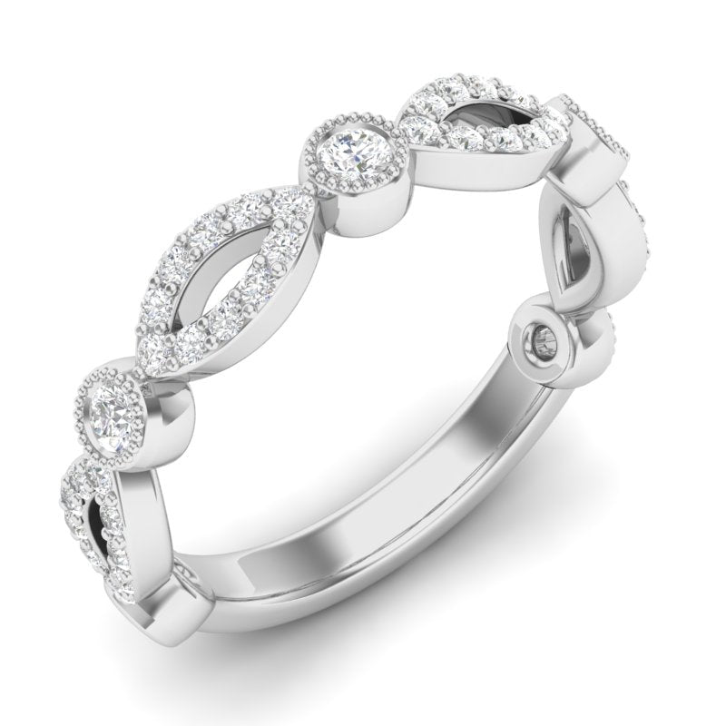 14k Gold Diamond Milgrain Marquise Stackable Ring Wedding Band - Abtin & Company 
