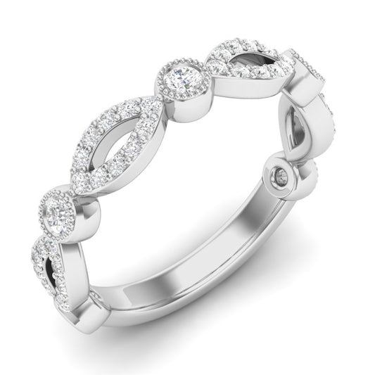 14k Gold Diamond Milgrain Marquise Stackable Ring Wedding Band - Abtin & Company 