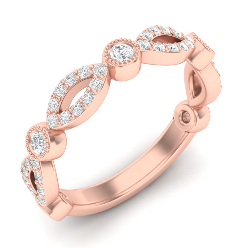 14k Gold Diamond Milgrain Marquise Stackable Ring Wedding Band - Abtin & Company 