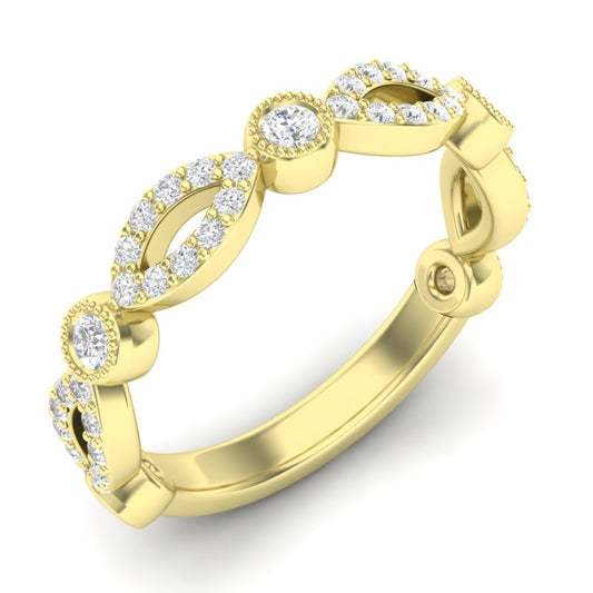 14k Gold Diamond Milgrain Marquise Stackable Ring Wedding Band - Abtin & Company 