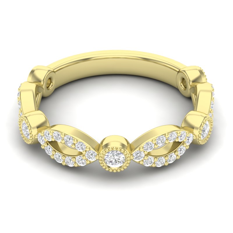 14k Gold Diamond Milgrain Marquise Stackable Ring Wedding Band - Abtin & Company 