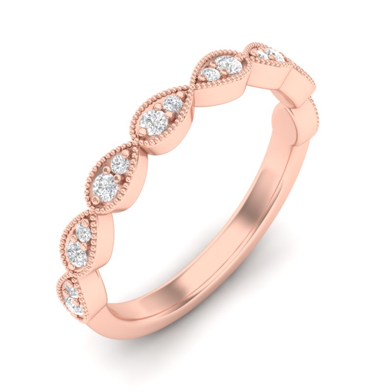 14k Gold Milgrain Pear-shape Diamond Stackable Wedding Band - Abtin & Company 