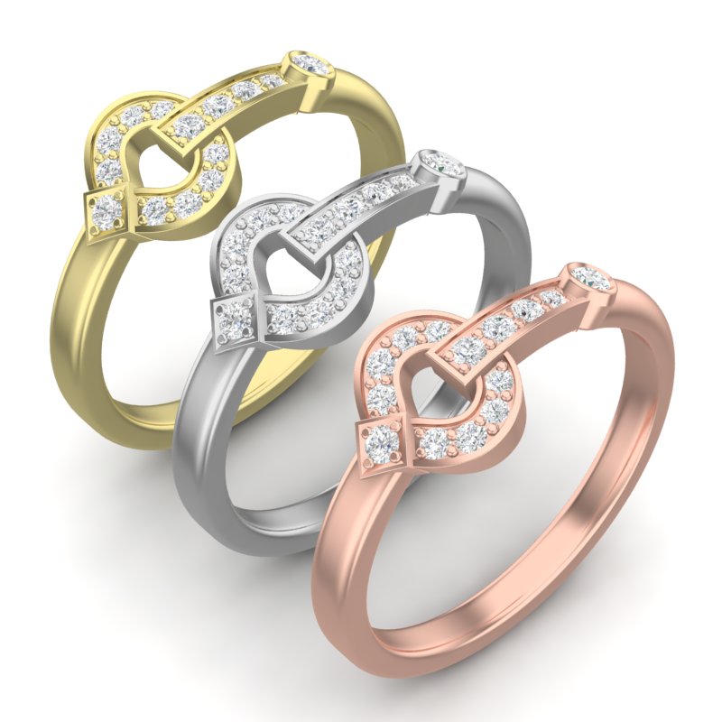 14k Gold Diamond interlock Buckle Ring - Abtin & Company 