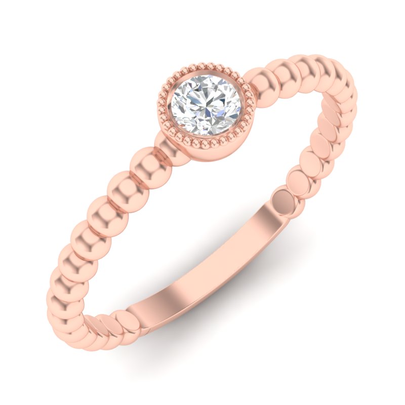 14k Gold Beaded Bezel Diamond Stackable Wedding Band - Abtin & Company 