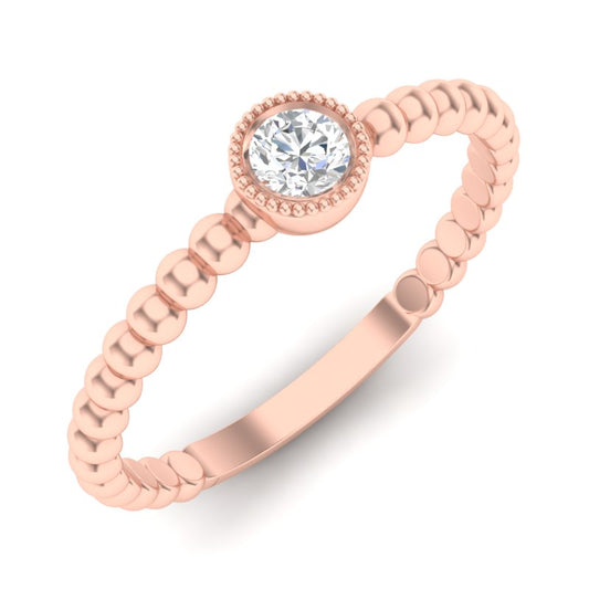 14k Gold Beaded Bezel Diamond Stackable Wedding Band - Abtin & Company 