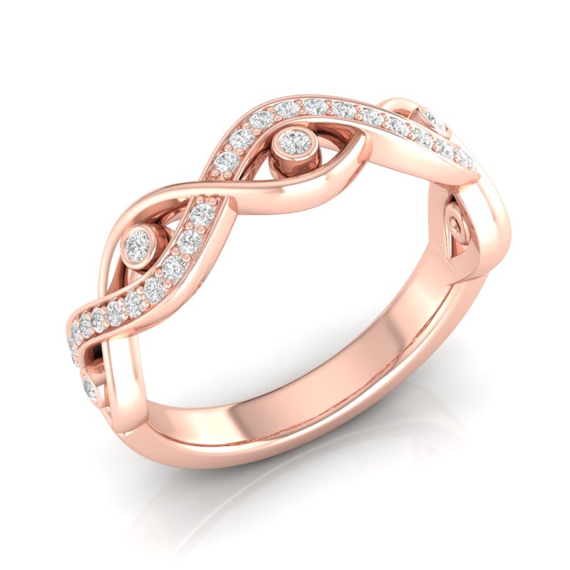 14k Gold Diamond Twisted Wedding Band Stacking Ring - Abtin & Company 