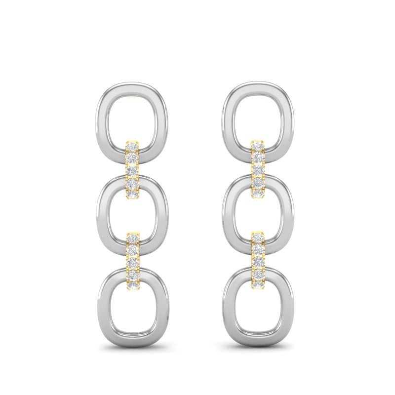 14k Two-toned Gold Chain-link Diamond Drop Earrings - Abtin & Company 