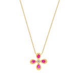 14K Yellow Gold Diamond & Pink Sapphire Flower Pendant - Abtin & Company 
