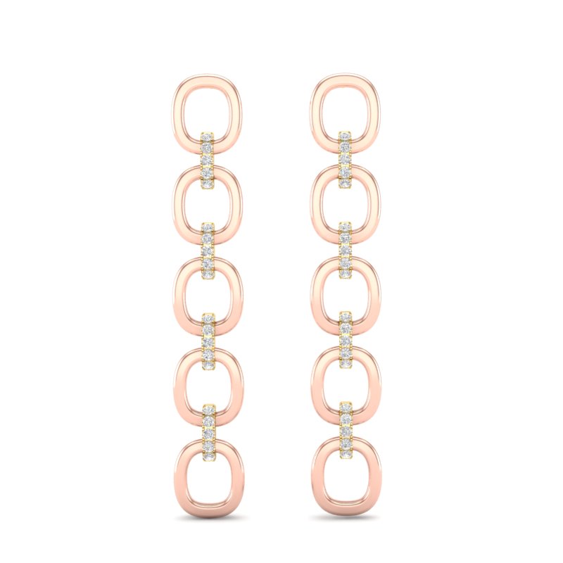 14k Rose Gold Diamond Chain-Link Drop Earrings - Abtin & Company 